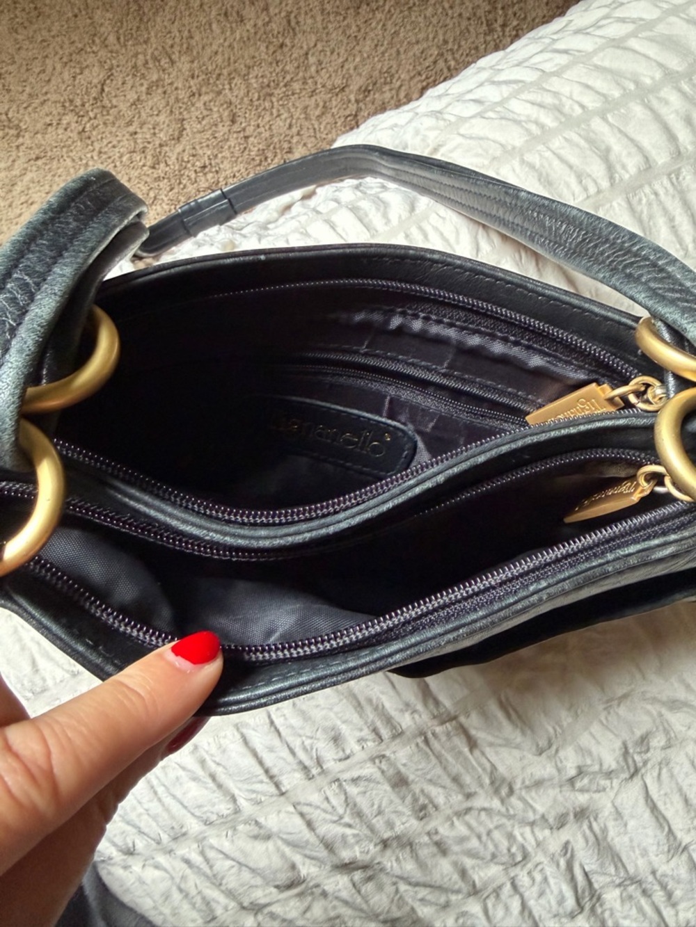 Tignanello Black Leather Shoulder Bag with Gold Hardware - Picture 3 of 3